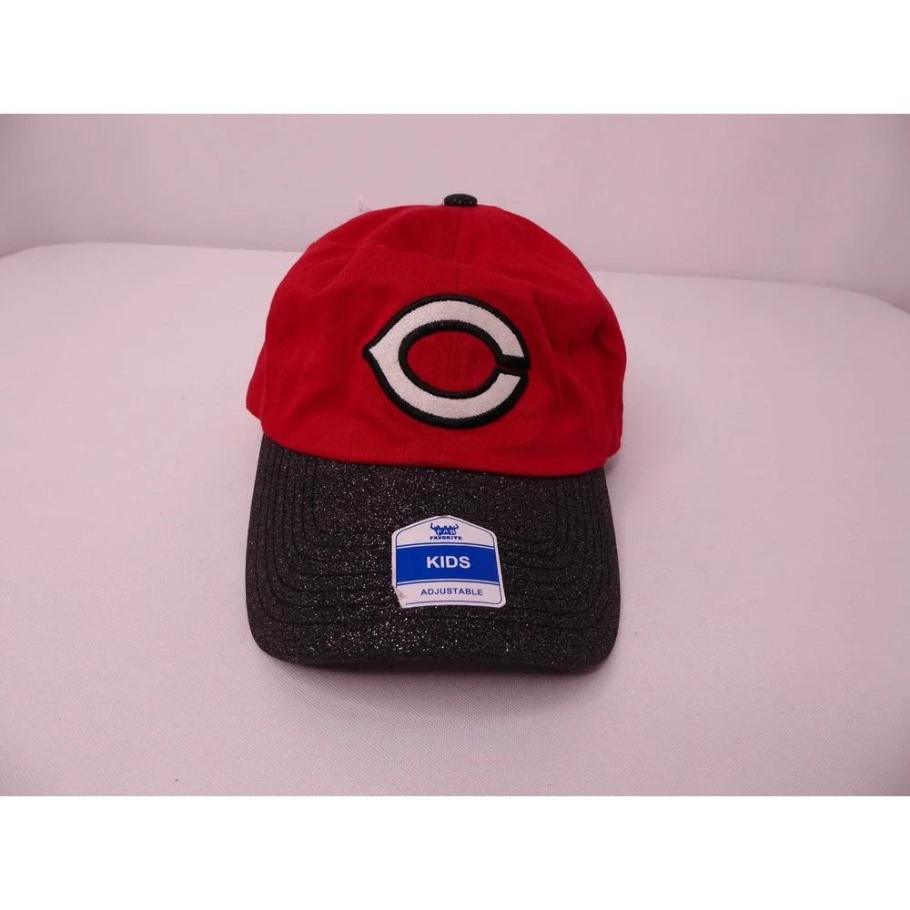 NWT Fan Favorite MLB Kids Cincinnati Reds Red Black Glitter Baseball Hat Cap